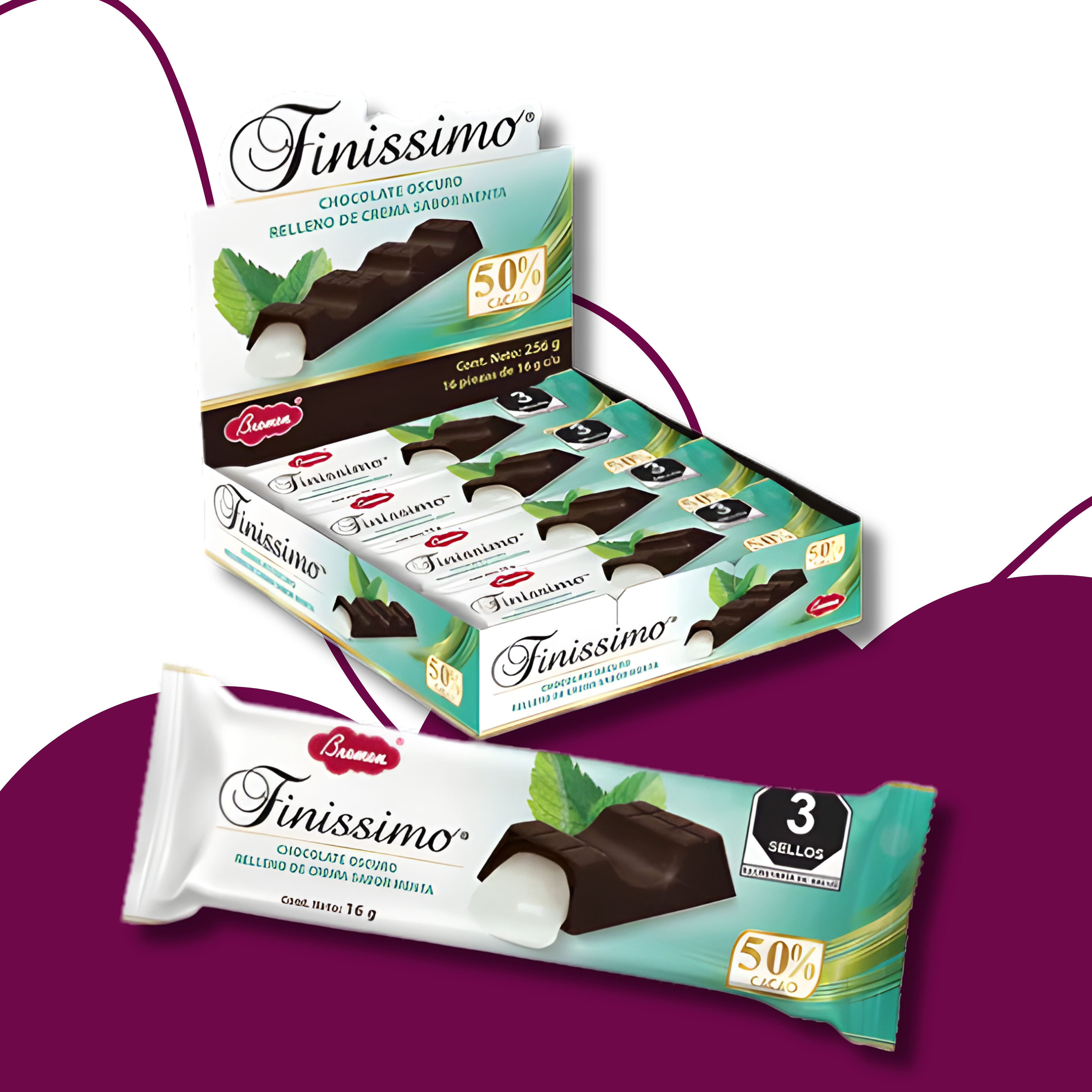 Finissimo Menta 50% Cacao - Caja con 16 pzas. de 16 g c/u